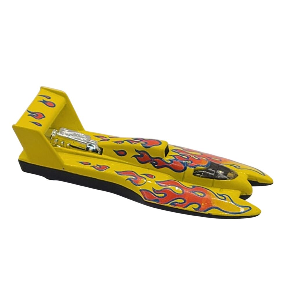 Vintage 1996 Hot Wheels Hydroplane Flame Thrower series, yellow red orange blue